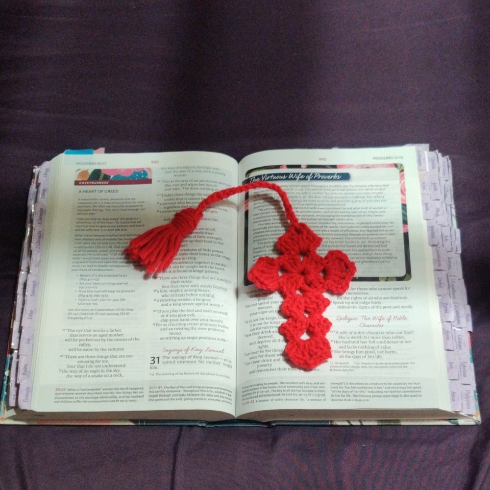 Red Crochet Cross Bookmark
